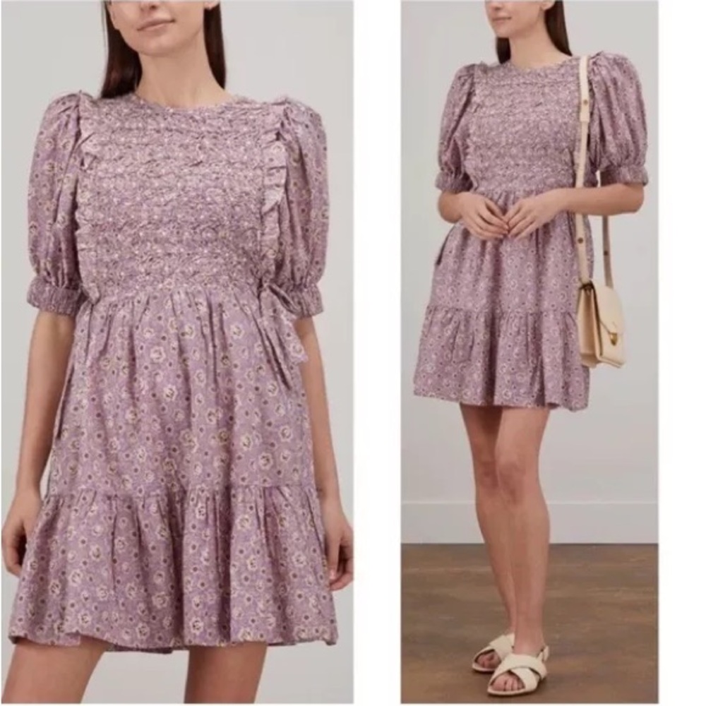SEA New York Ida Floral Puff Sleeve Smocked Mini Dress in Lilac Size XS